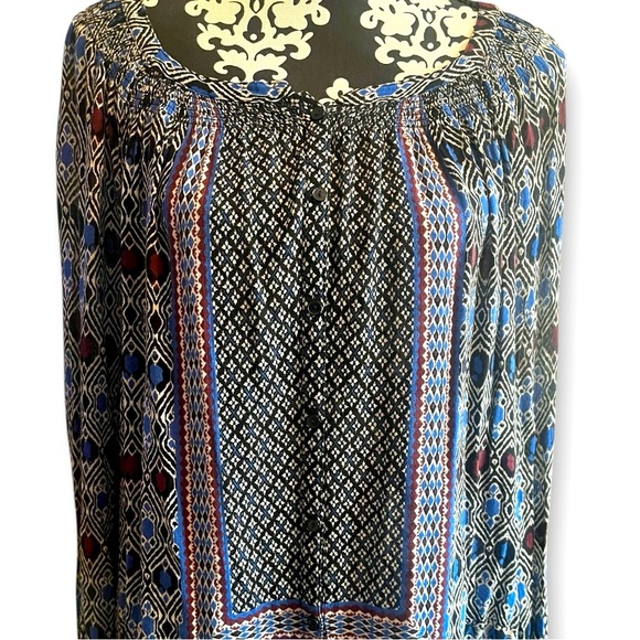Lucky Brand Top Size Large Hippie Boho Button Down Rayon Peasant Shirt Blouse - Picture 1 of 4